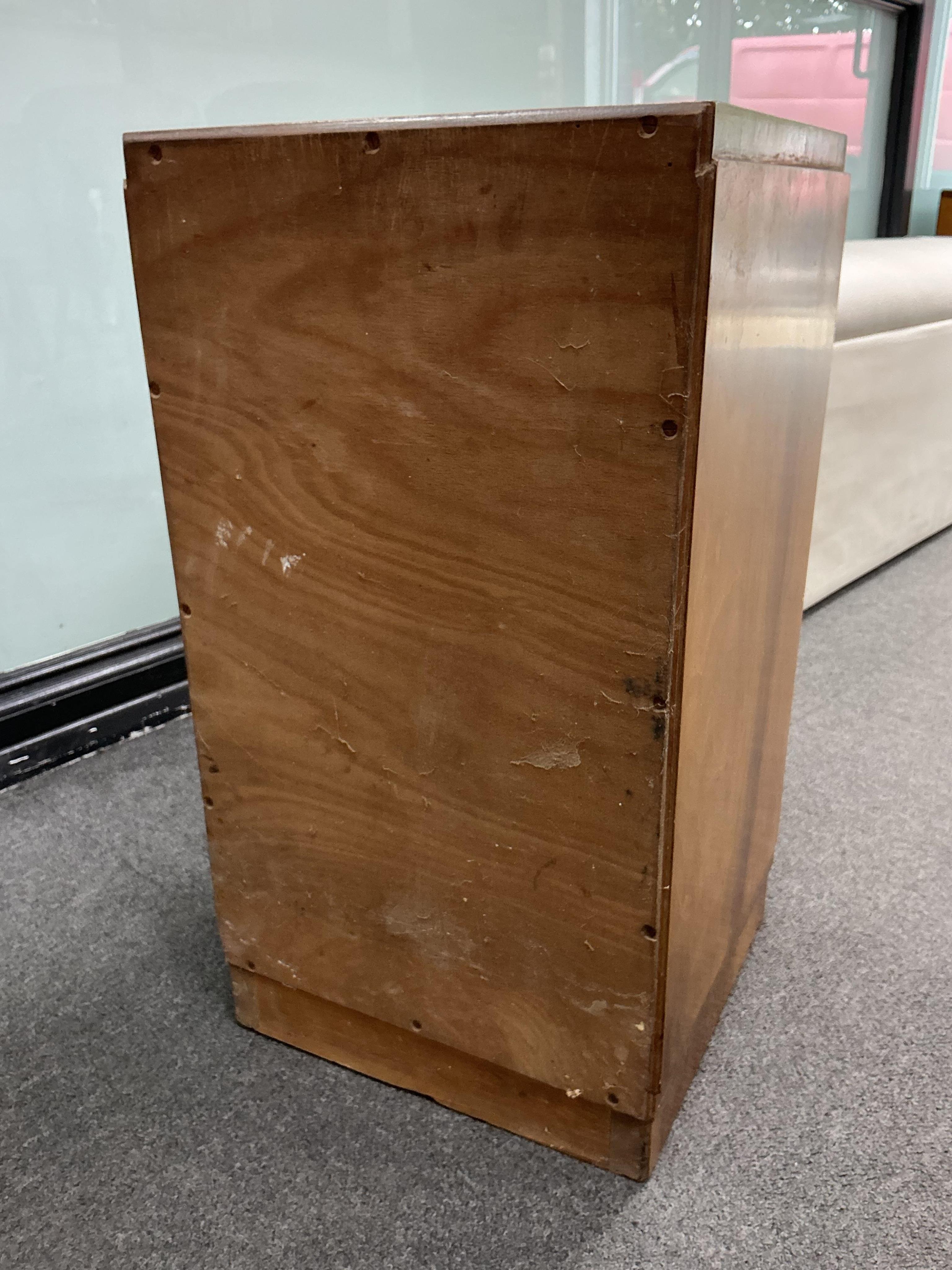 A pair of Art Deco walnut bedside cabinets width 33cm, depth 33cm, height 60cm